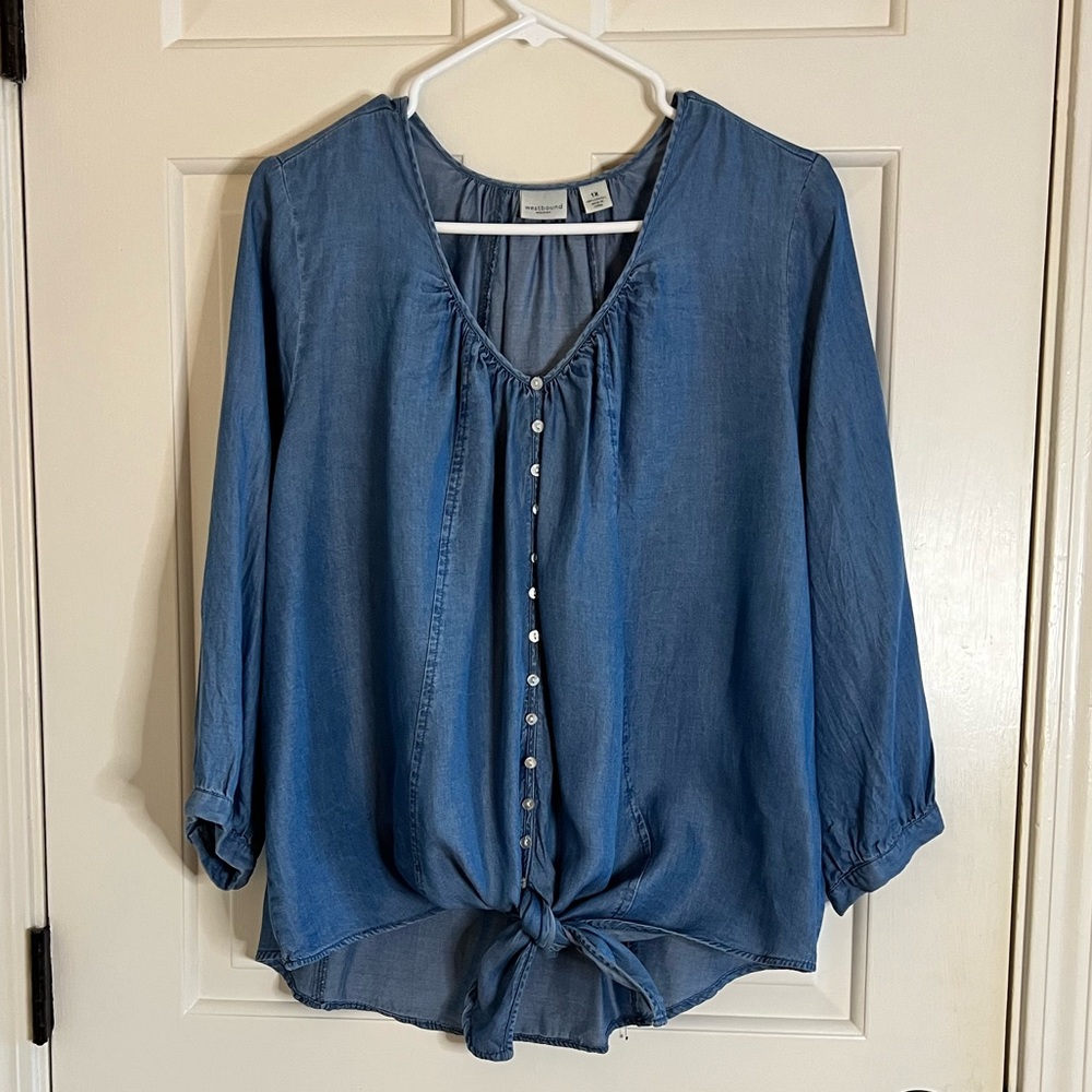 Westbound Women's Blue Denim Button-Down Top size 1X